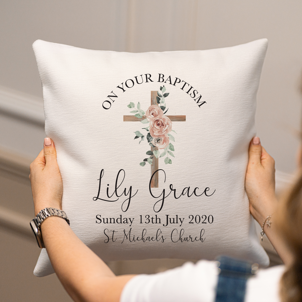 Personalised Christening & Baptism Cross Cushion