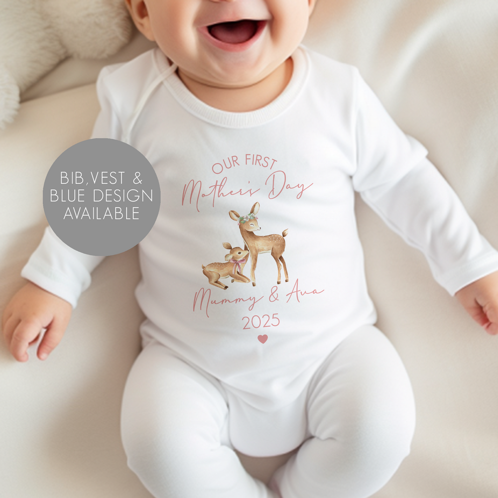 Personalised First Mother's Day Deer Baby Vest & Sleepsuit