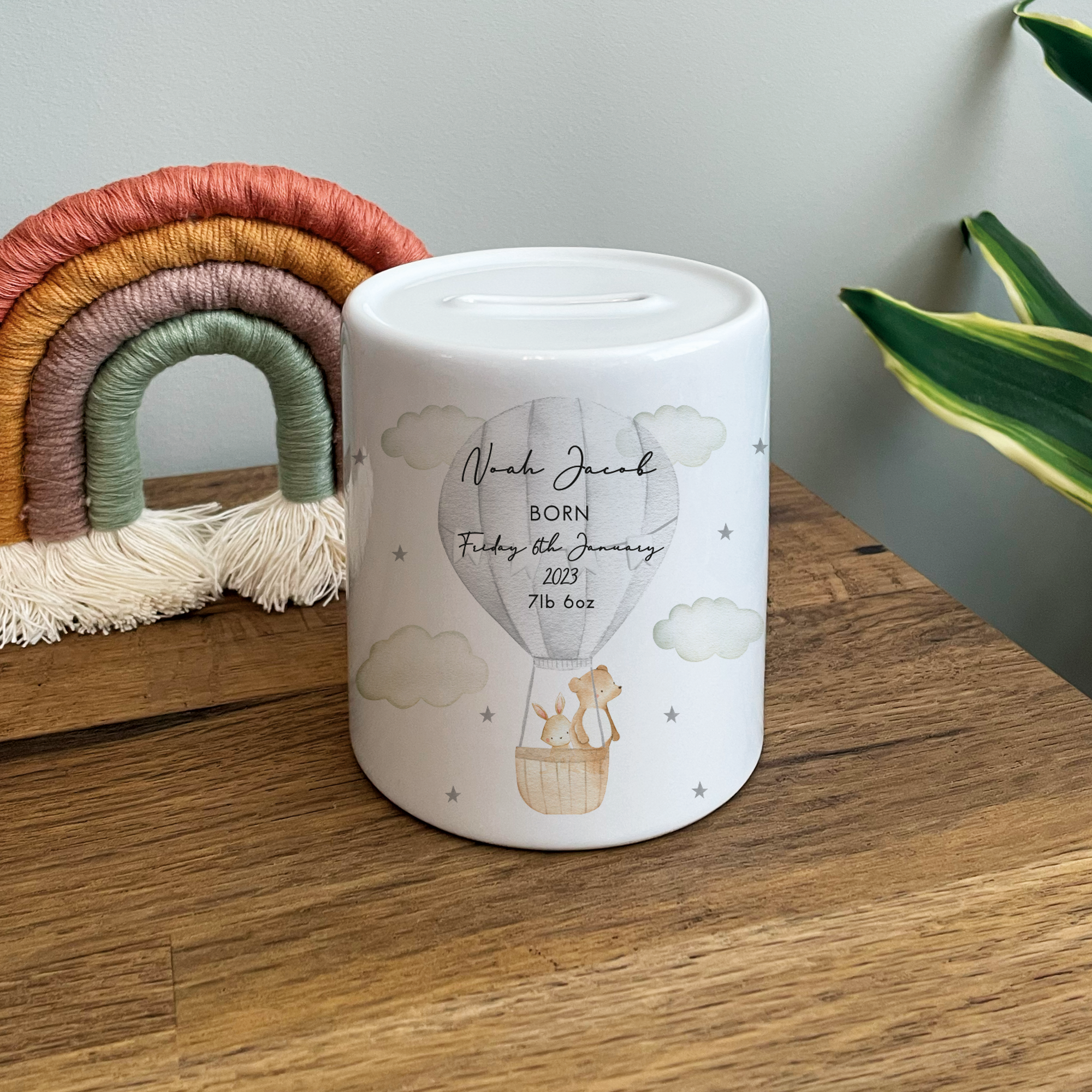 Personalised Air Balloon Money Box – Jean and Moon