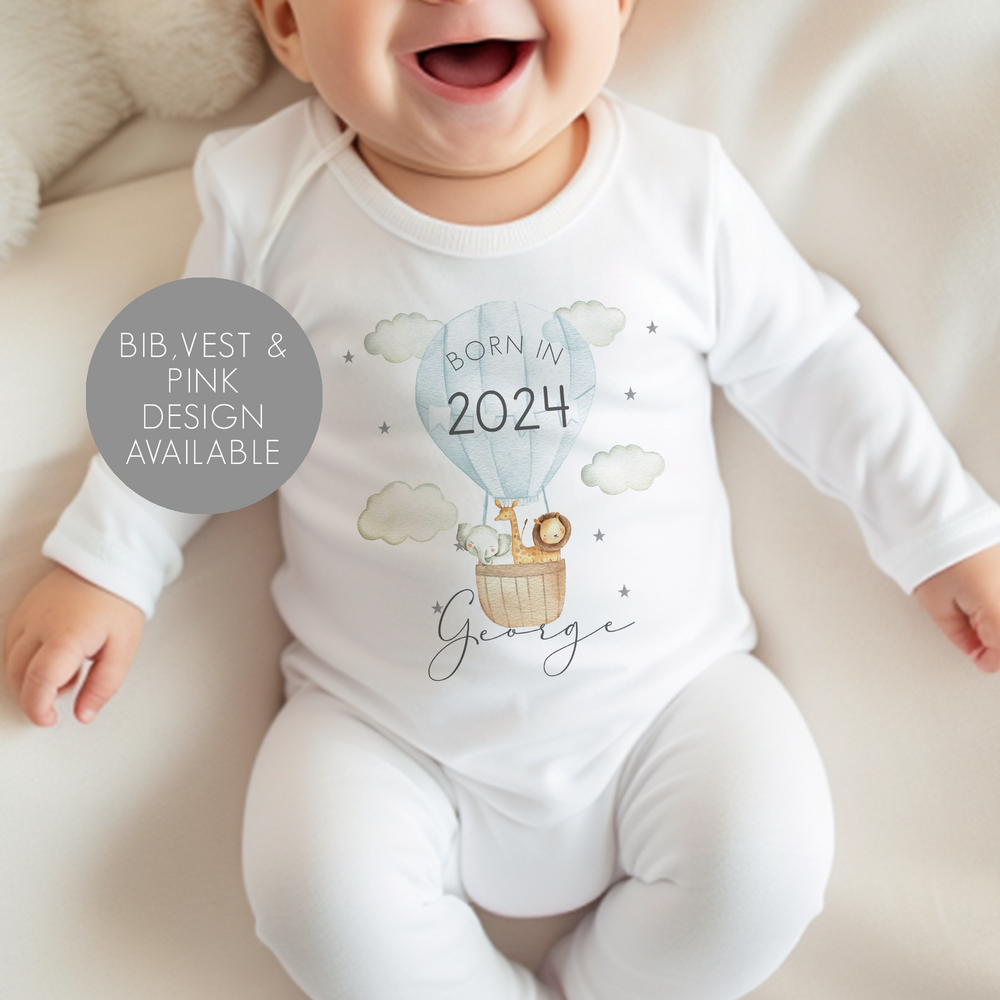 
                  
                    Personalised Born in *Year* Jungle Baby Vest & Sleep Suit
                  
                