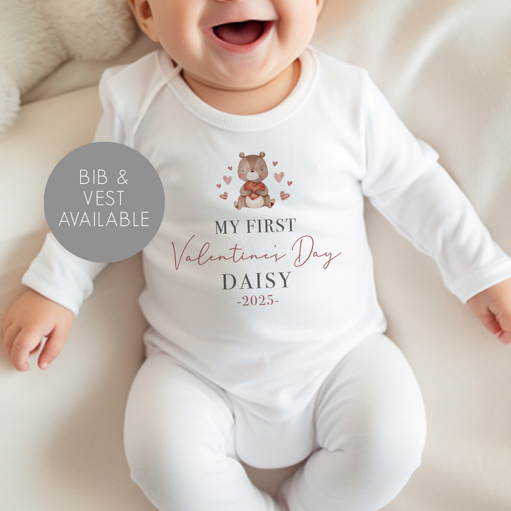 
                      
                        Personalised First Valentine's Day Baby Vest and Sleepsuit
                      
                    