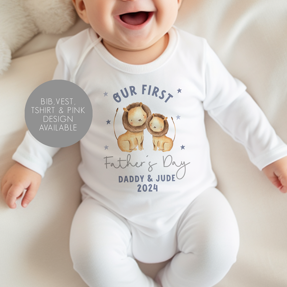 
                      
                        Personalised First Father's Day Lion Baby Vest and Sleepsuit
                      
                    