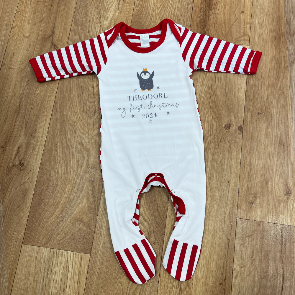 Personalised First Christmas Penguin Baby Vest & Sleepsuit