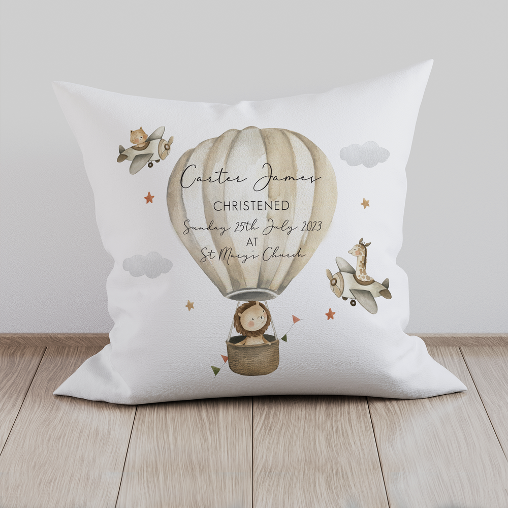 Personalised Christening & Baptism Safari Cushion