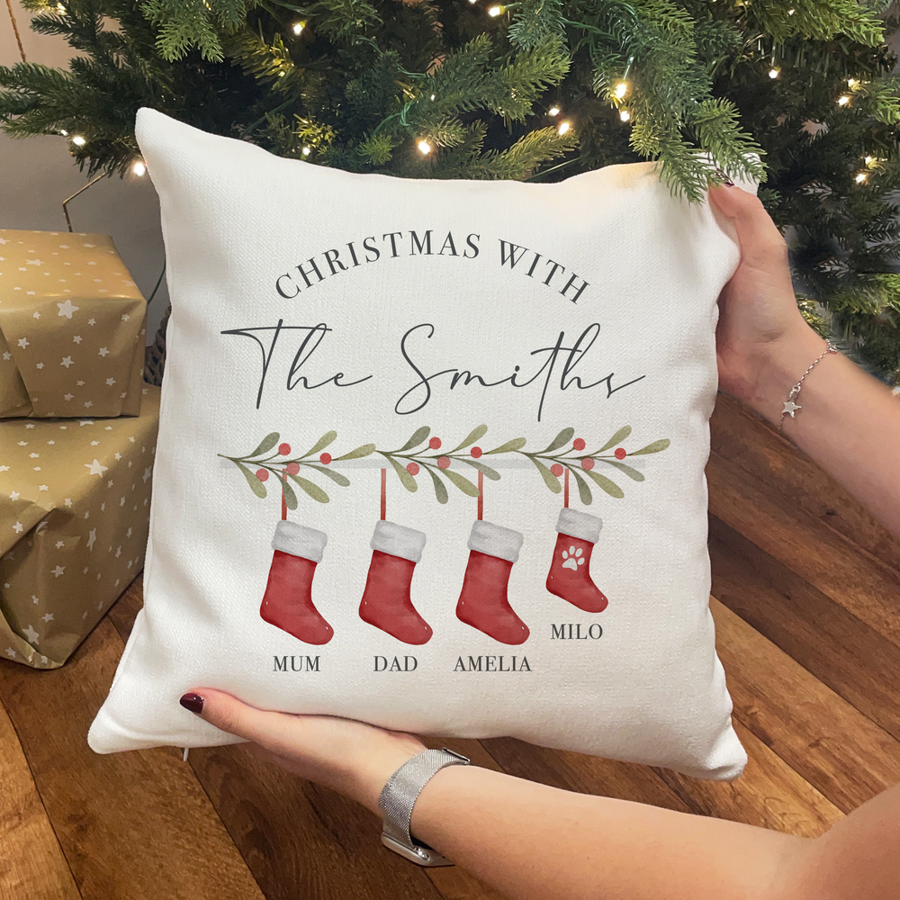 Personalised Family Stocking Christmas Cushion