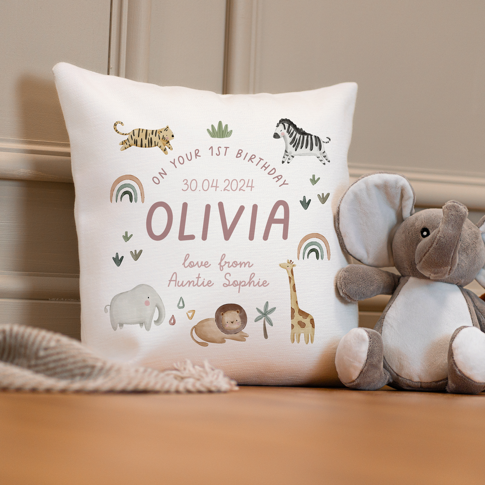 
                  
                    Personalised First Birthday Jungle Cushion
                  
                
