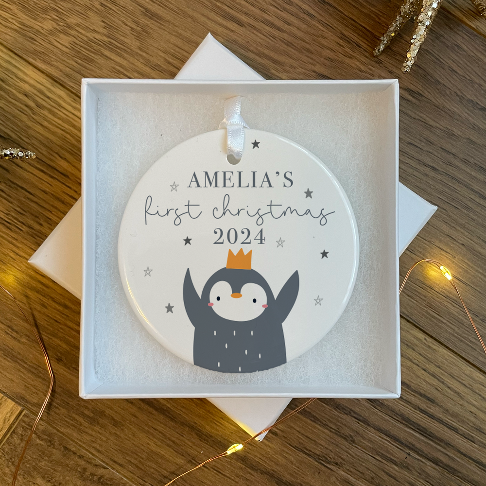 
                      
                        Personalised First Christmas Penguin Bauble
                      
                    