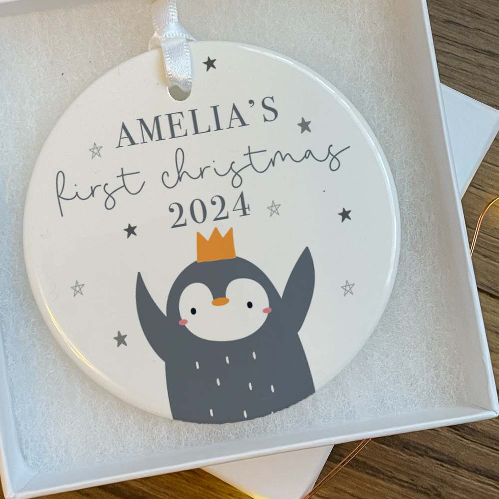 
                      
                        Personalised First Christmas Penguin Bauble
                      
                    