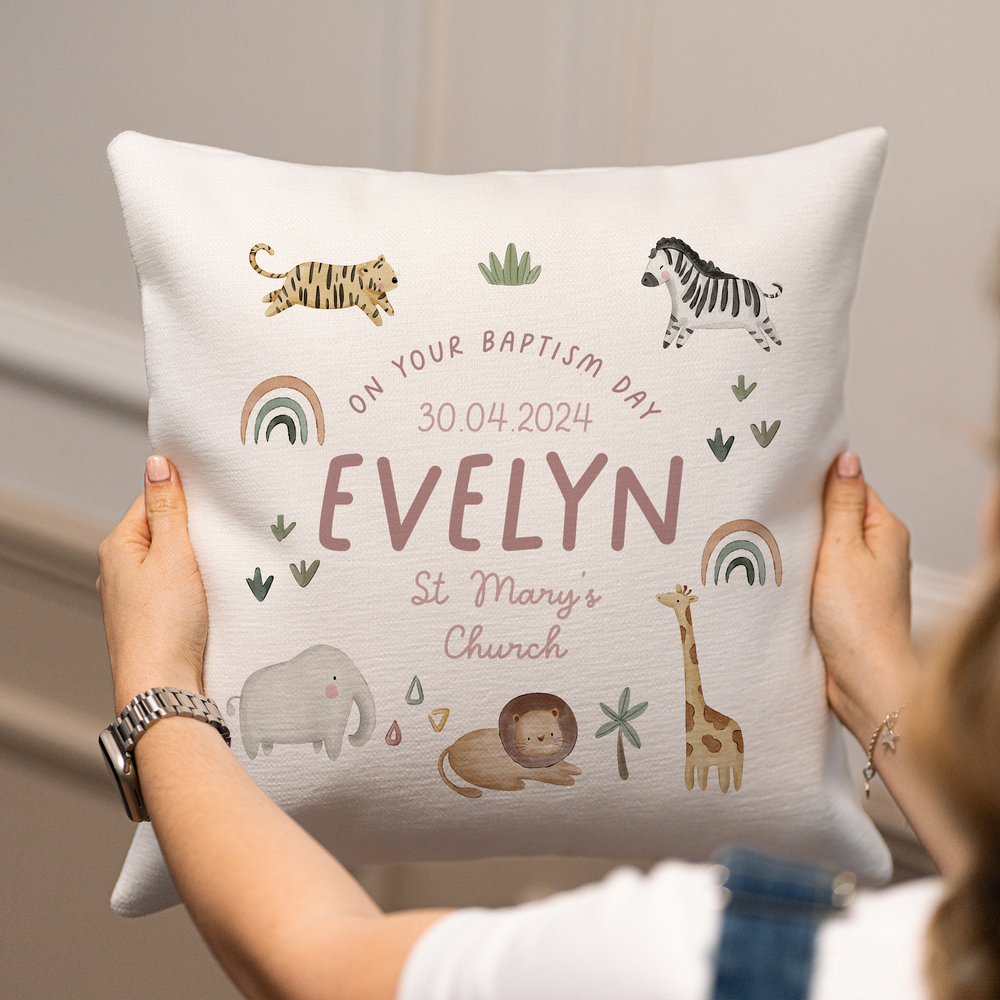 
                      
                        Personalised Jungle Christening & Baptism Cushion
                      
                    