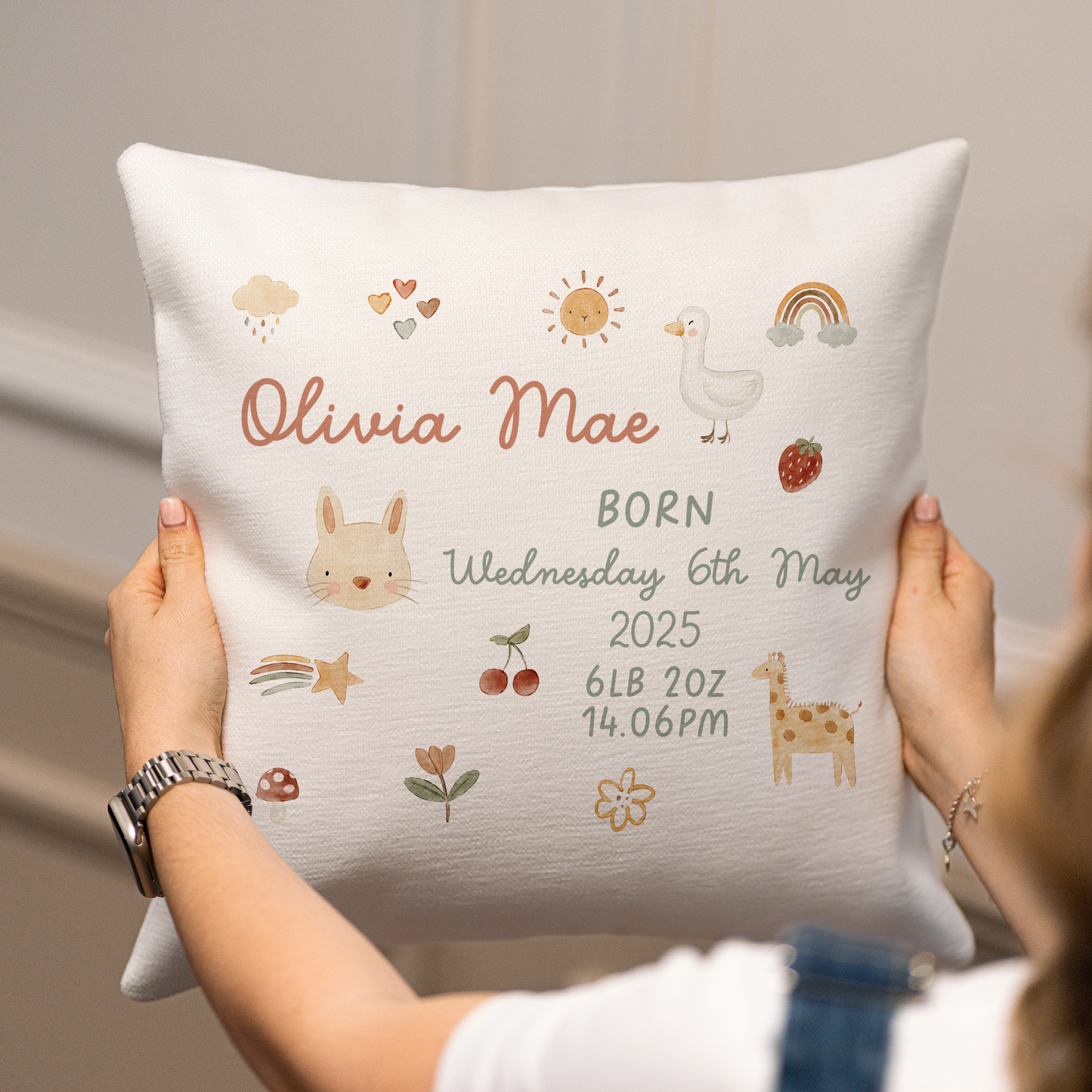 Personalised Boho Baby Girl Cushion