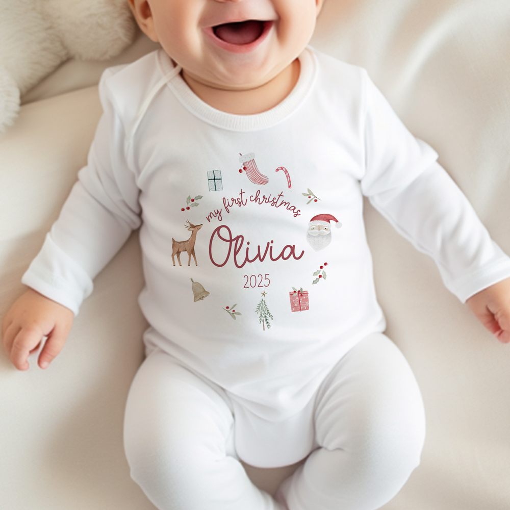 
                      
                        Personalised First Christmas Baby Vest & Sleepsuit
                      
                    
