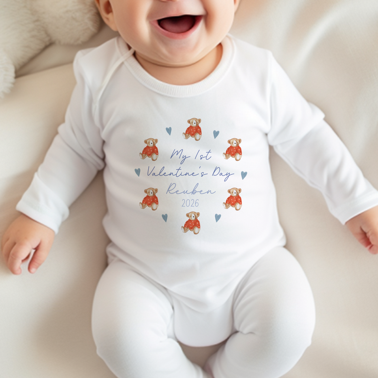 Personalised First Valentine's Day Baby Vest and Sleepsuit