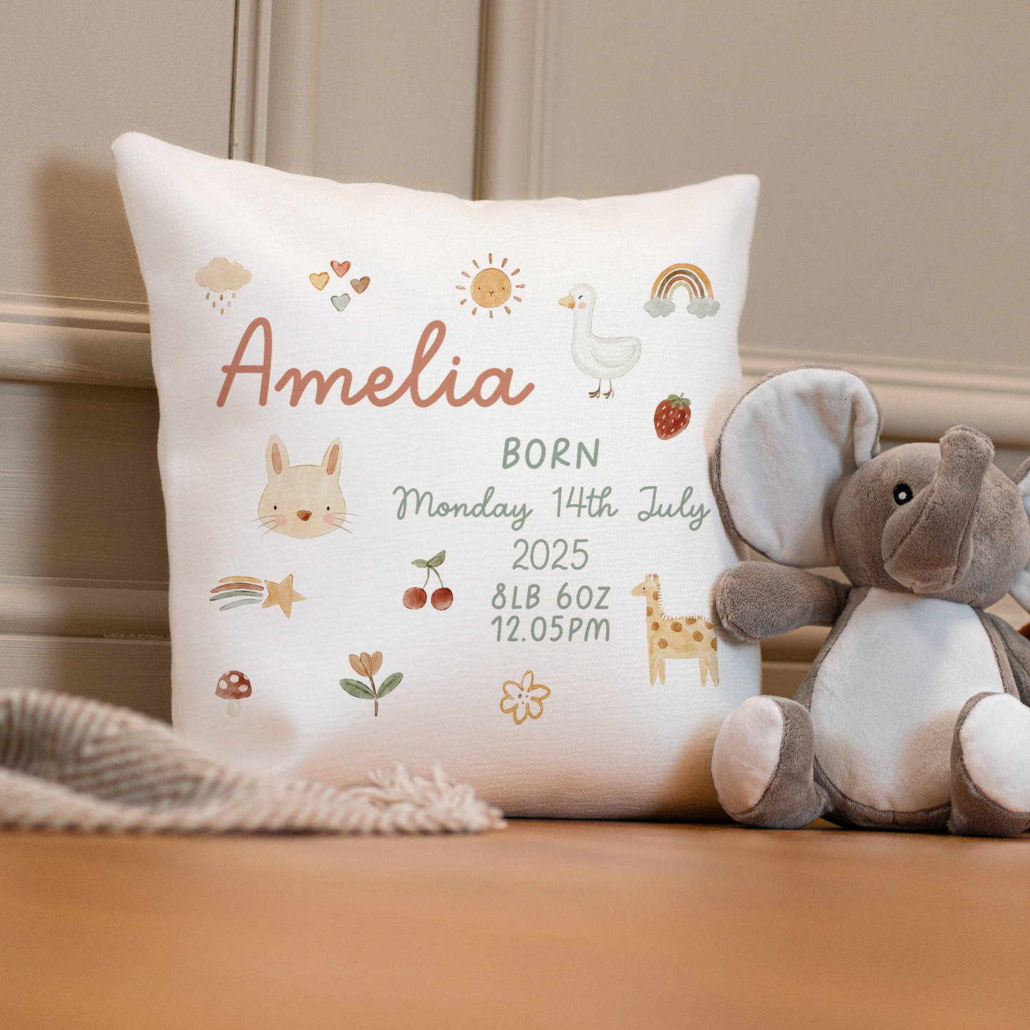 Personalised Boho Baby Girl Cushion