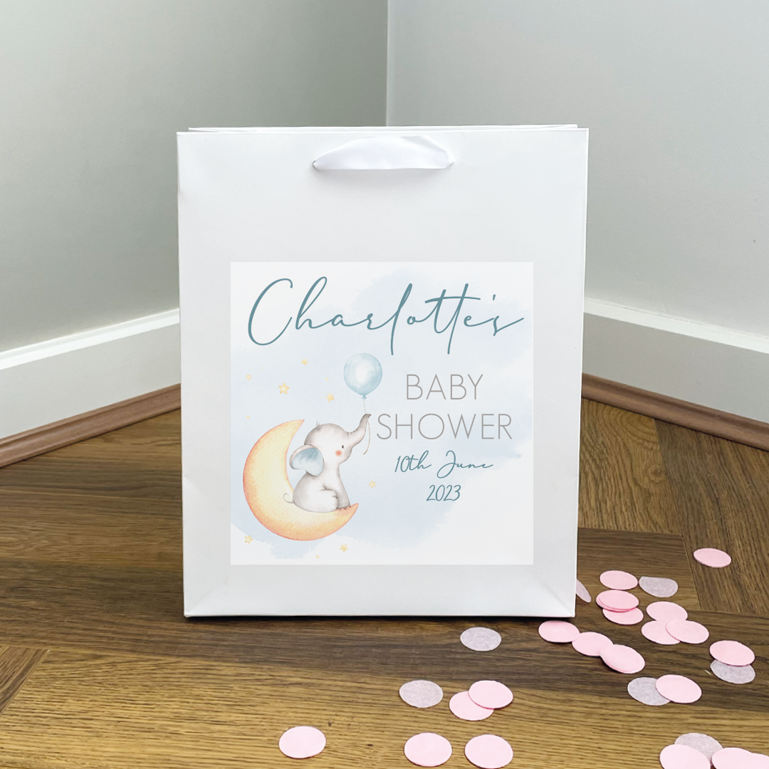 
                  
                    Personalised Elephant Baby Shower Gift Bags
                  
                