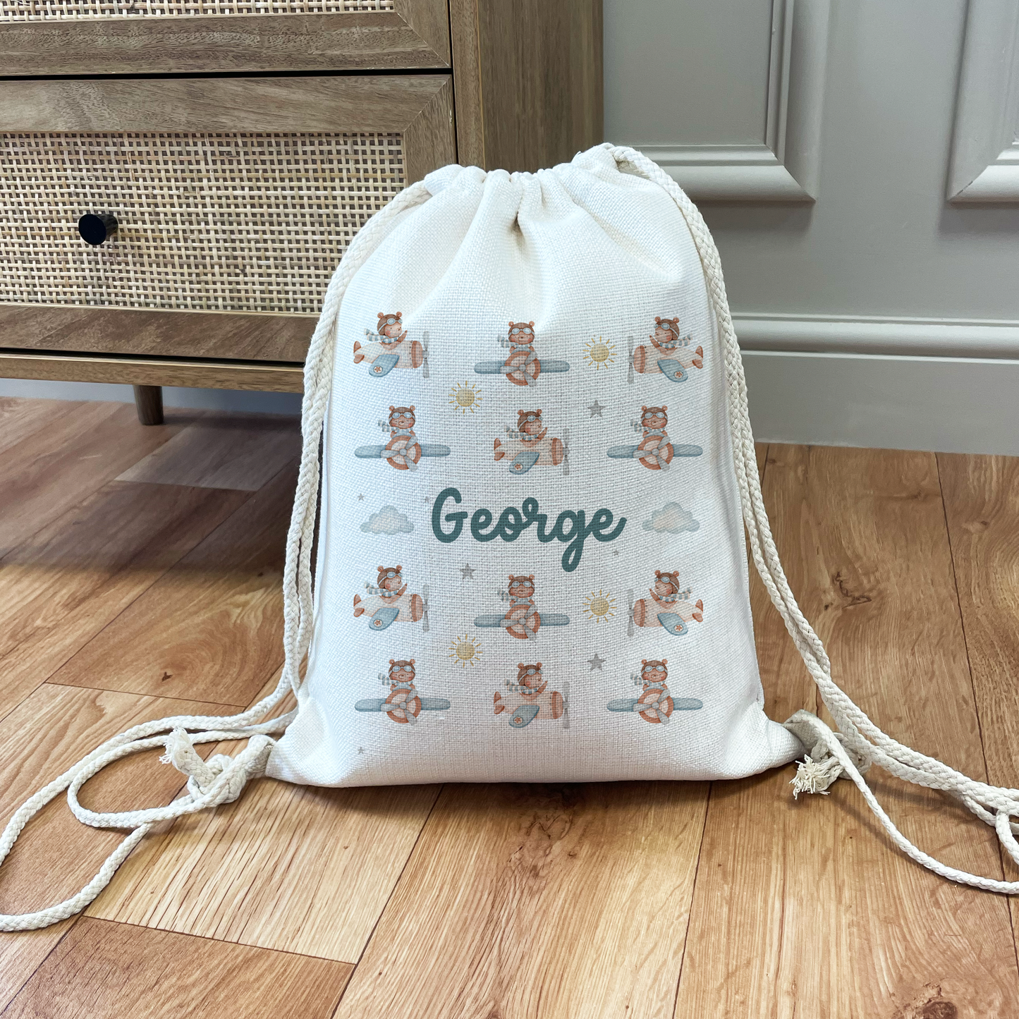 Personalised Plane Drawstring Bag