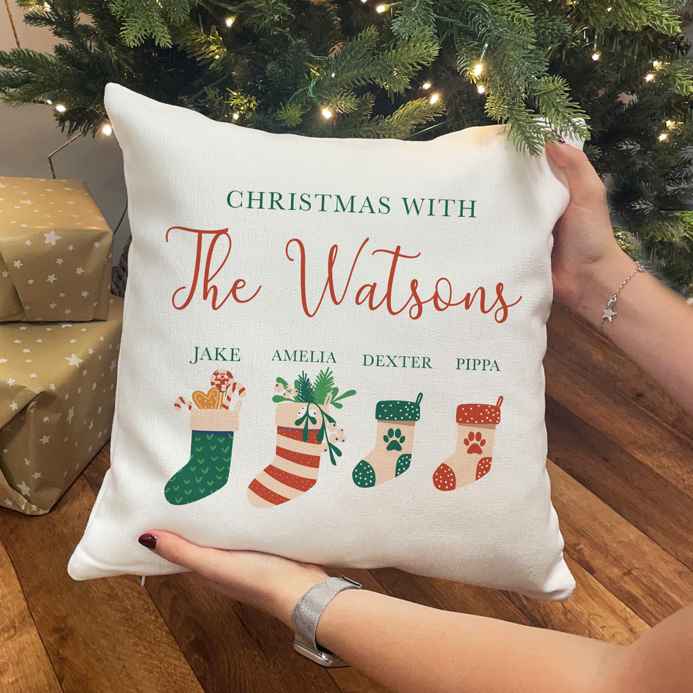 Personalised Family Stocking Christmas Cushion
