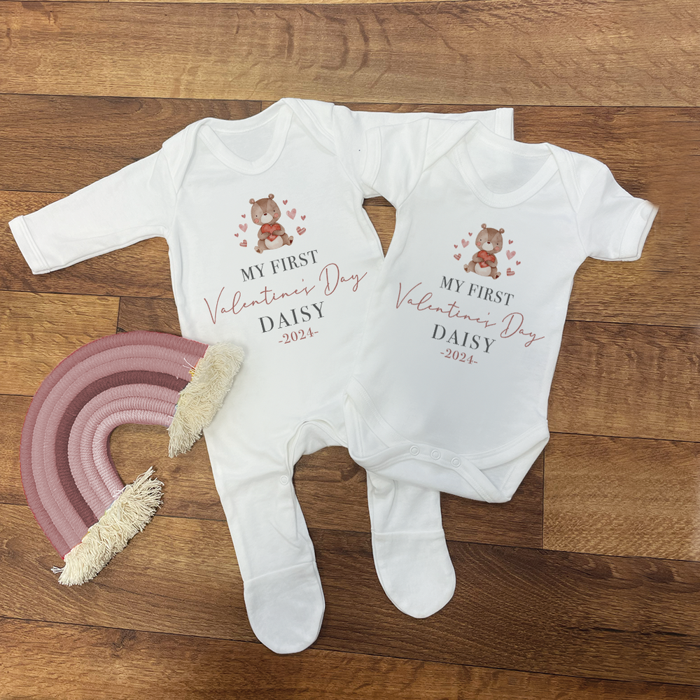 
                      
                        Personalised First Valentine's Day Baby Vest and Sleepsuit
                      
                    