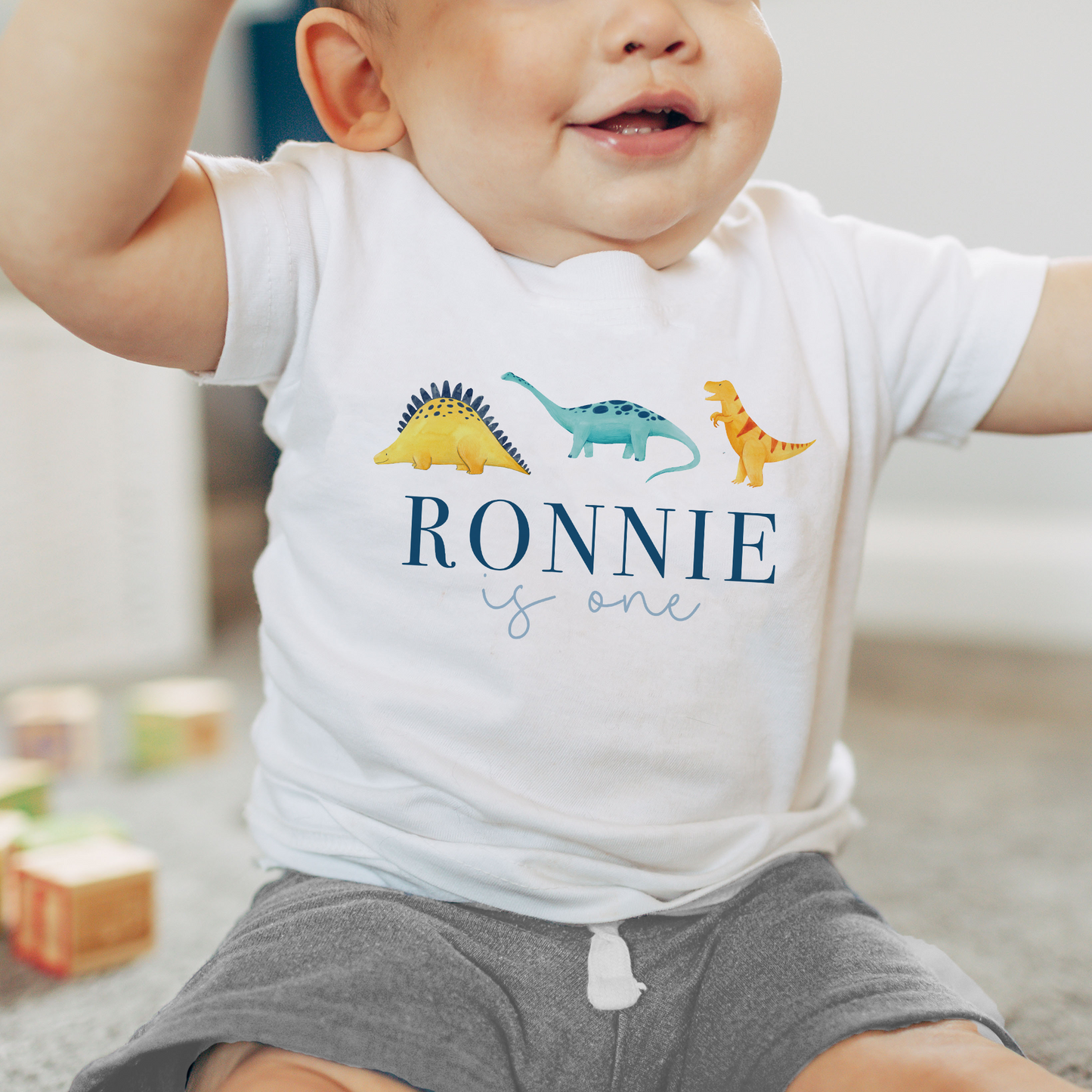 Personalised Dinosaur Birthday T-Shirt & Baby Vest