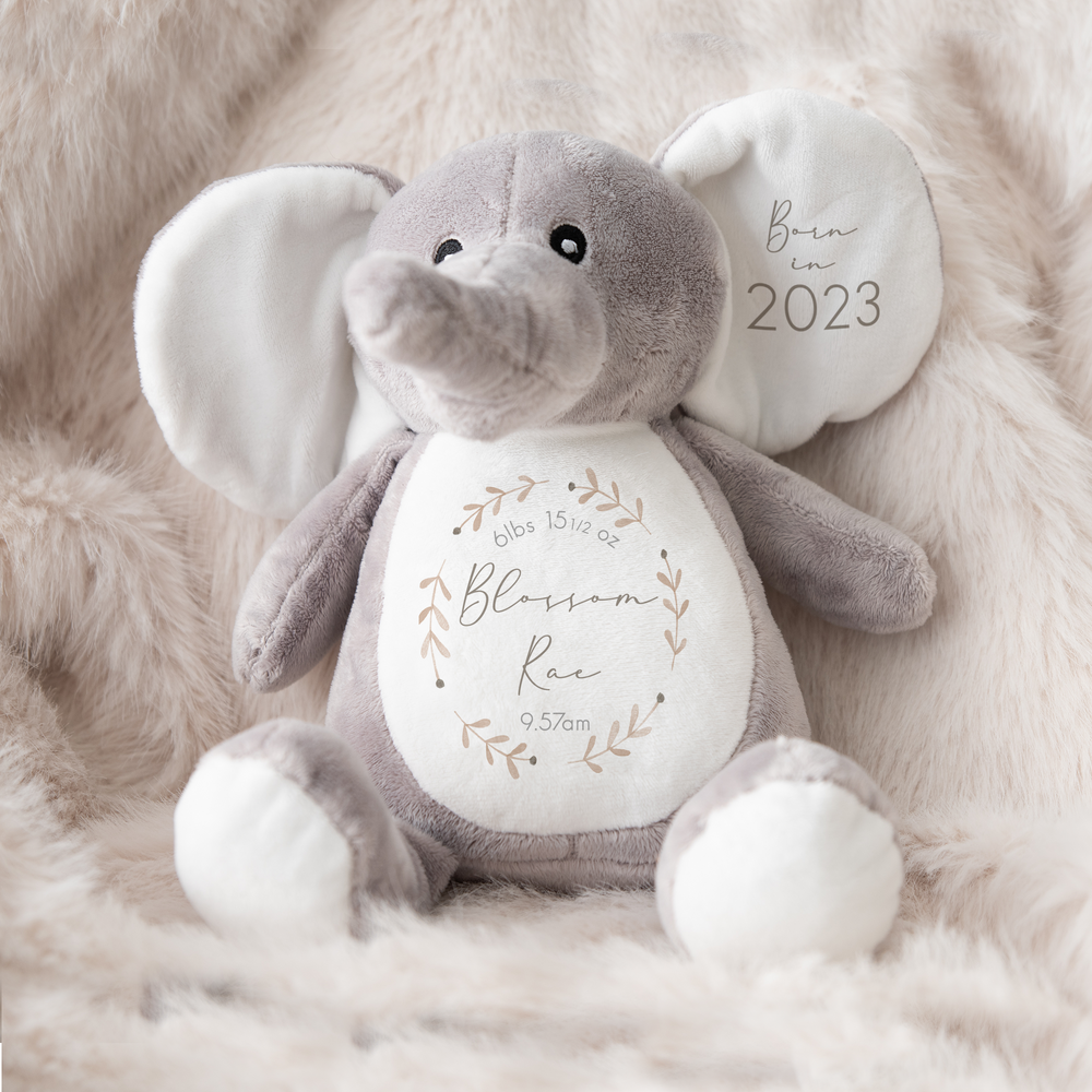 Personalised Baby Elephant Teddy Jean and Moon