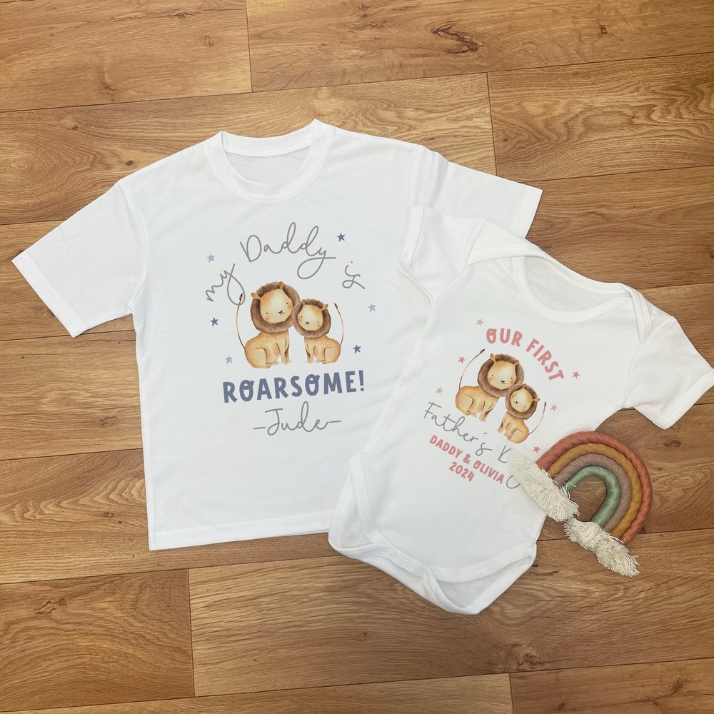 Personalised Lion Father's Day T-Shirt & Baby Vest