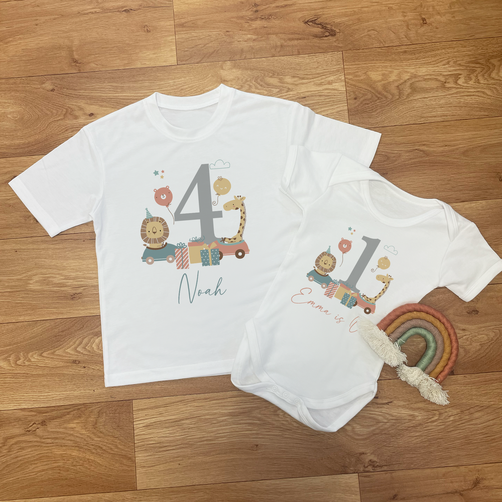 Personalised Jungle Birthday T-Shirt & Baby Vest