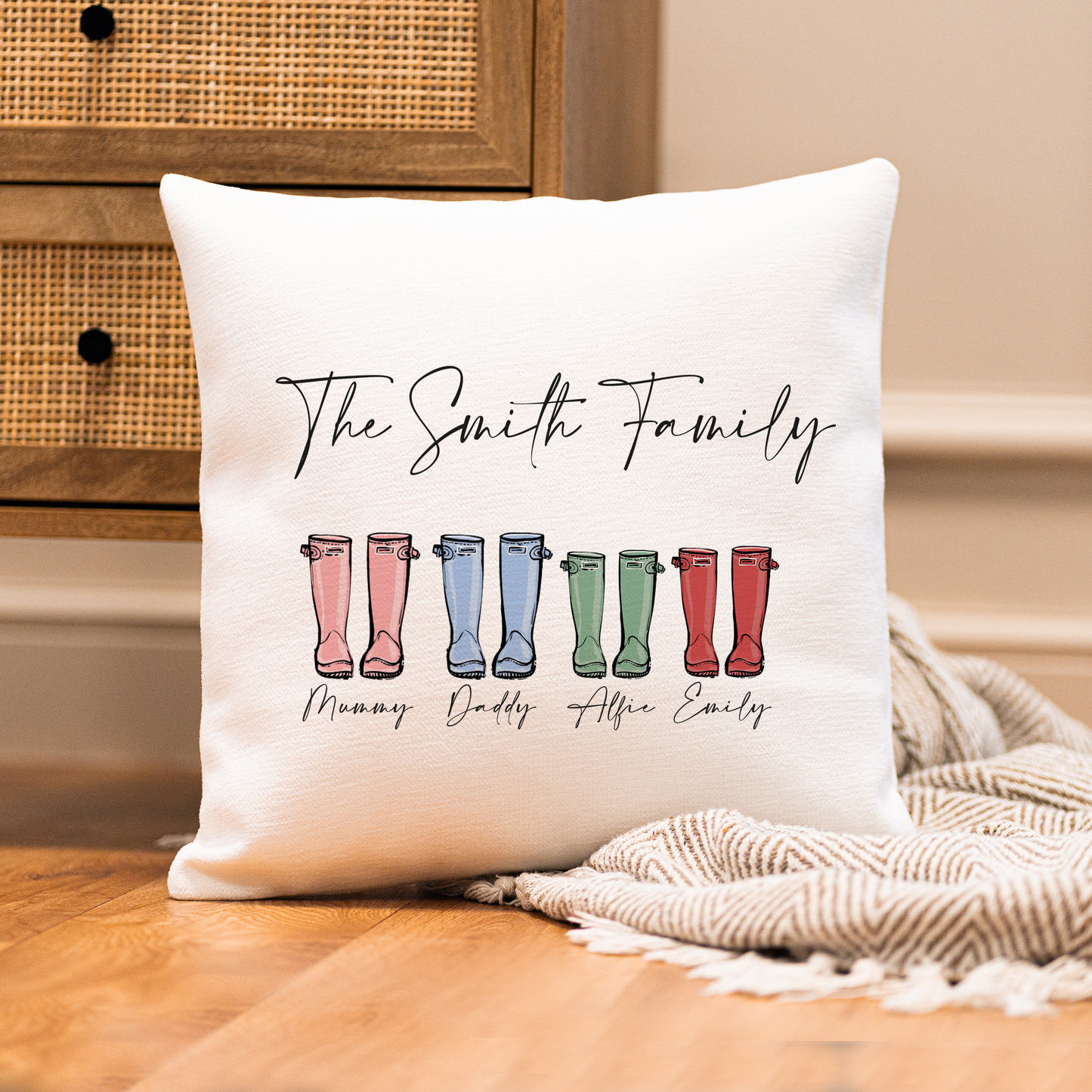 Personalised Family Welly Boots Cushion