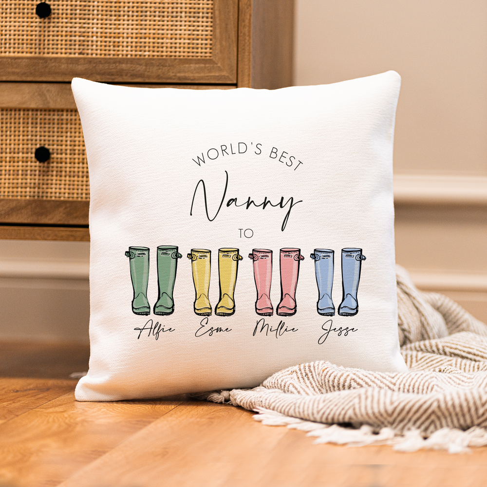 
                      
                        Personalised Wellington Boots Mother's Day Cushion
                      
                    