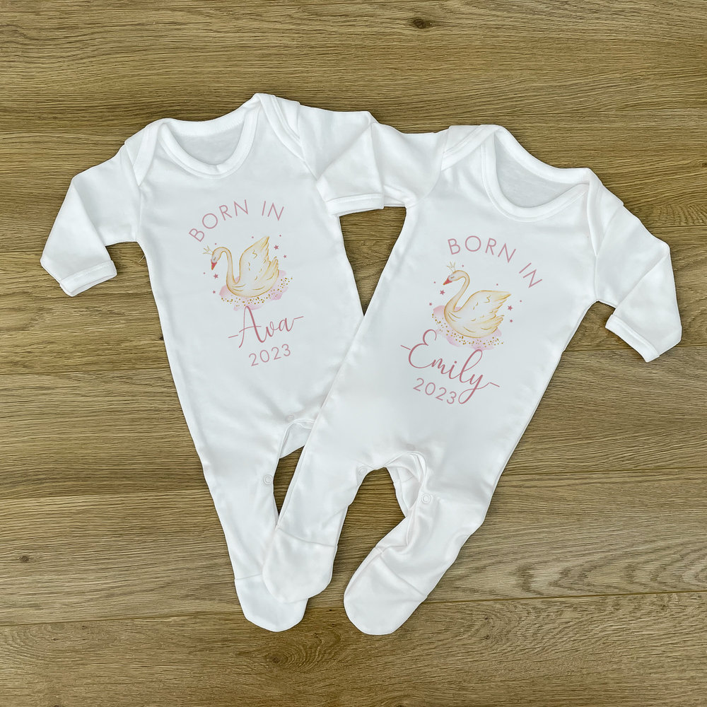 
                      
                        Personalised Born in *Year* Swan Baby Vest & Sleep Suit
                      
                    