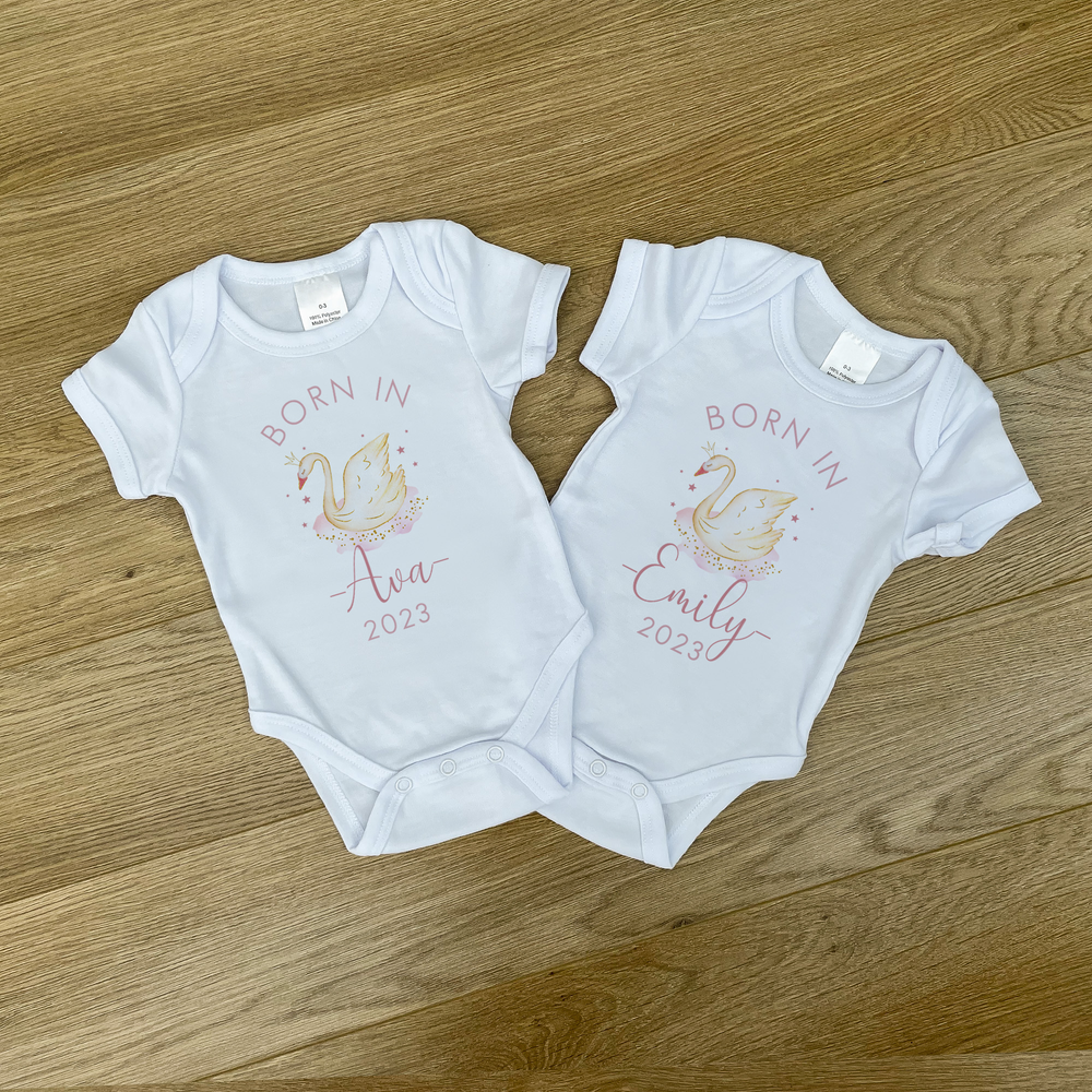 
                      
                        Personalised Born in *Year* Swan Baby Vest & Sleep Suit
                      
                    