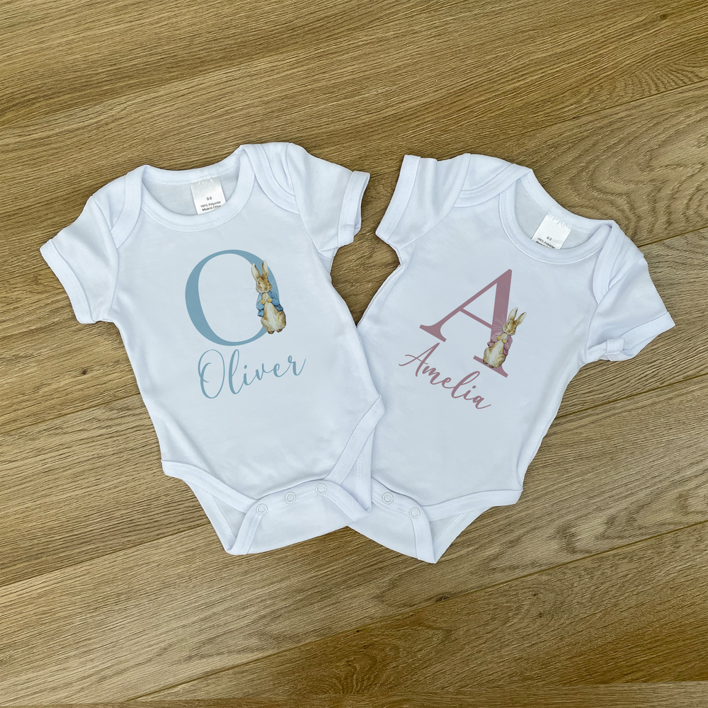 Personalised Peter Rabbit Initial Baby Grow