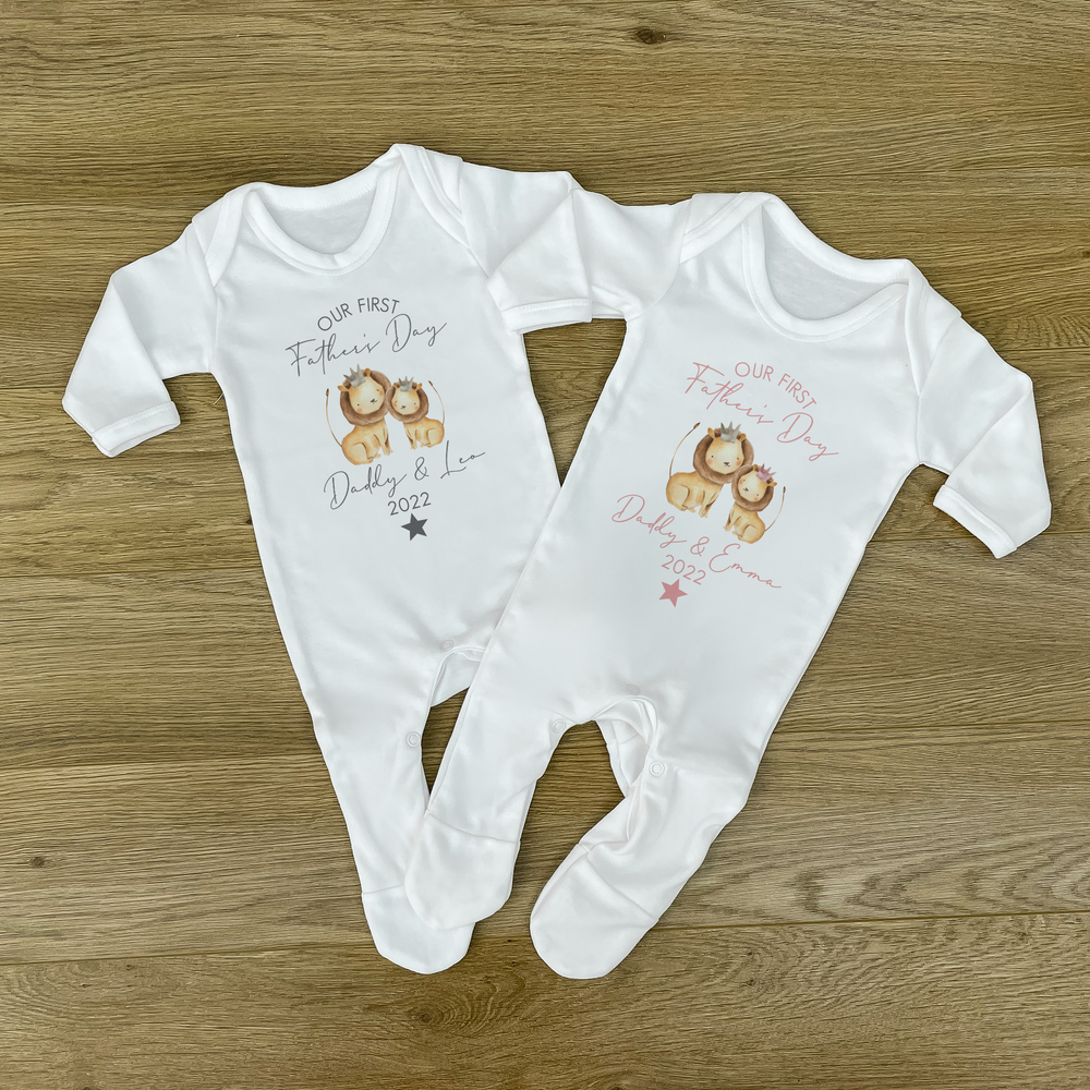 
                      
                        Personalised First Father's Day Lion Baby Vest and Sleepsuit
                      
                    