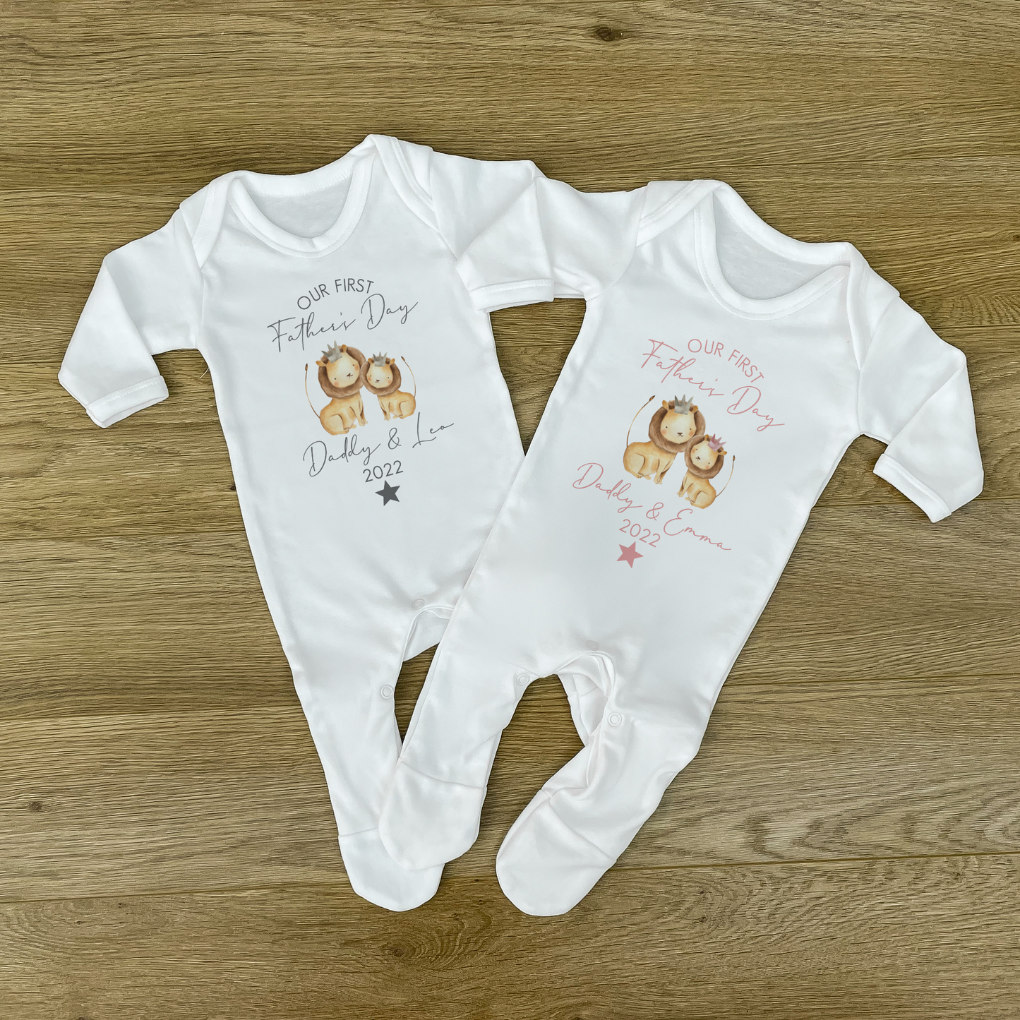 Personalised First Father's Day Lion Baby Vest and Sleepsuit