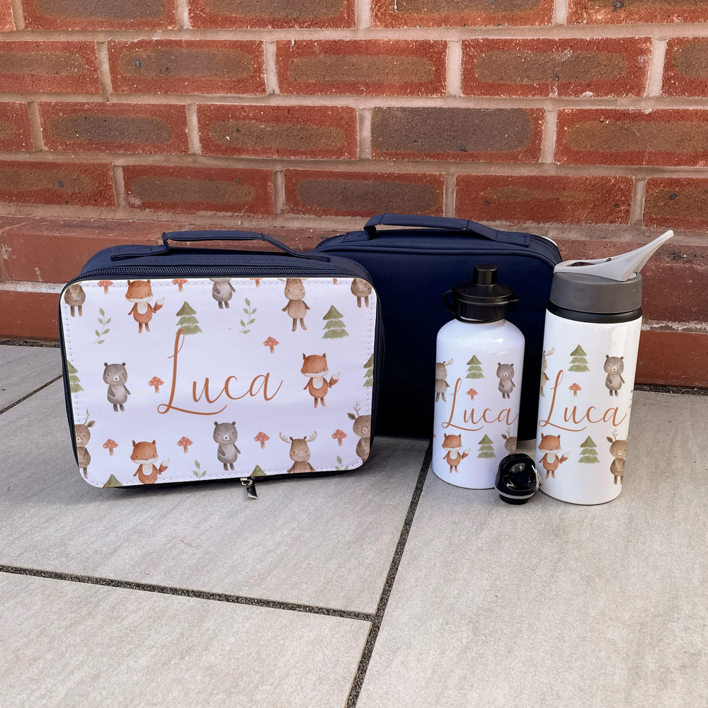 Personalised Woodland Lunch Box Bottle Set Jean and Moon
