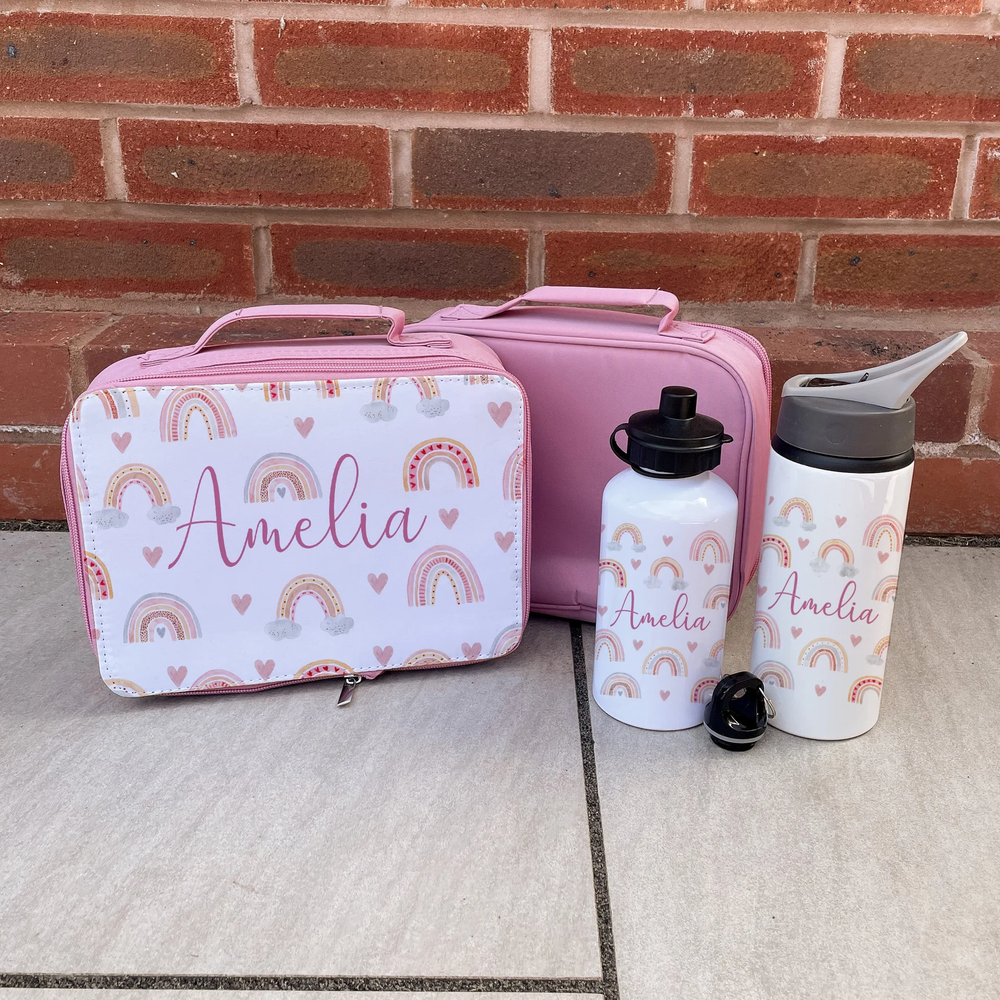 Personalised Rainbow Lunch Box Bottle Set