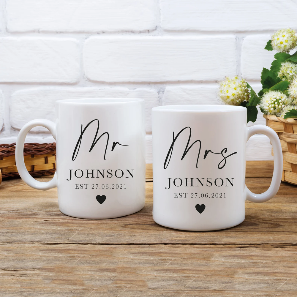 Personalised Mr & Mrs Wedding Mug Set