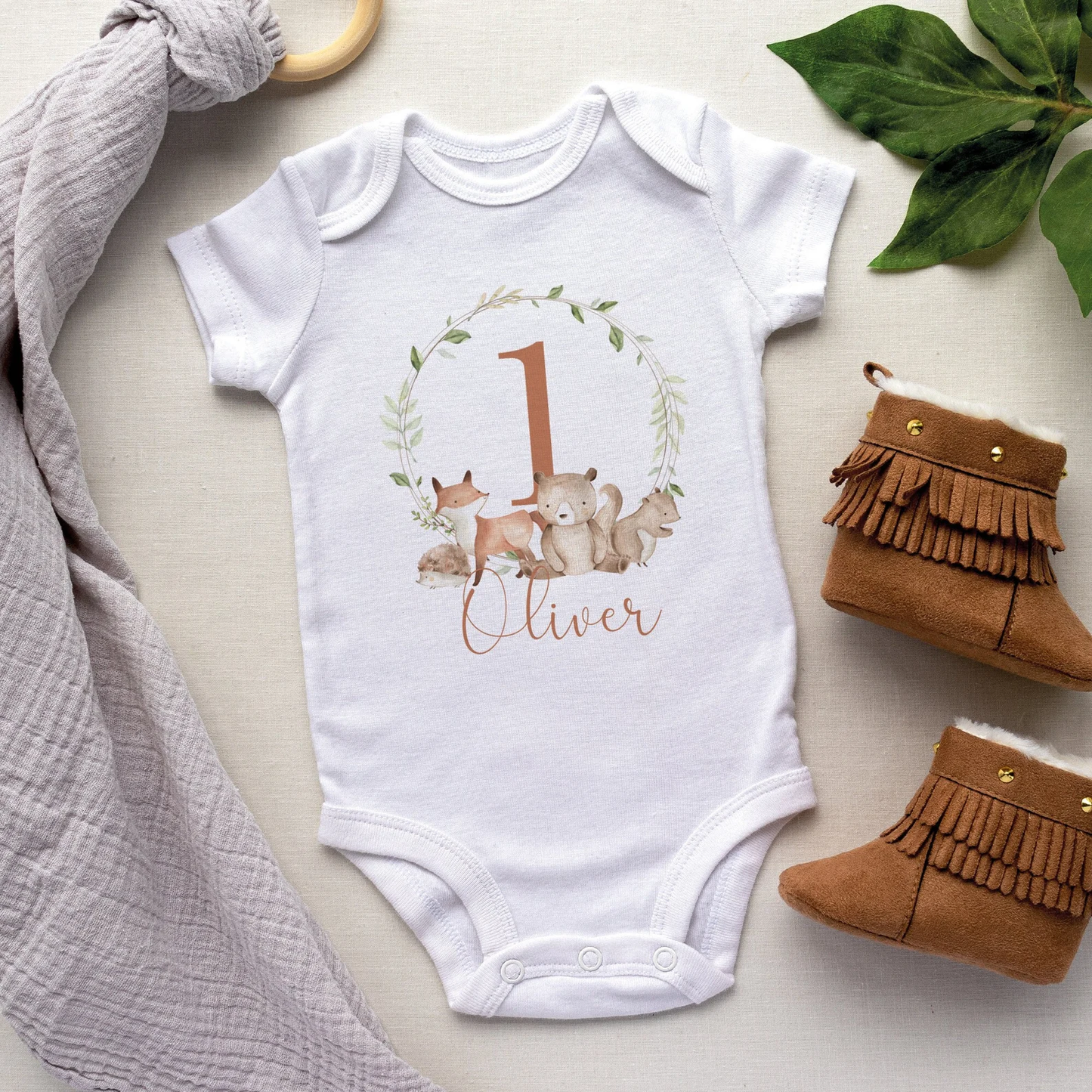 Personalised First Birthday Woodland Baby Vest