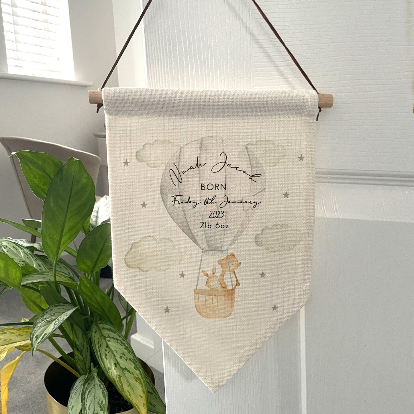 
                  
                    Personalised Air Balloon Baby Flag
                  
                