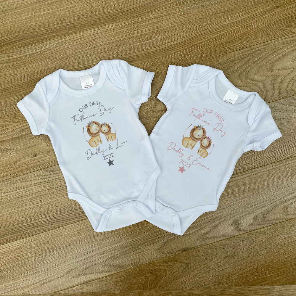 
                      
                        Personalised First Father's Day Lion Baby Vest and Sleepsuit
                      
                    