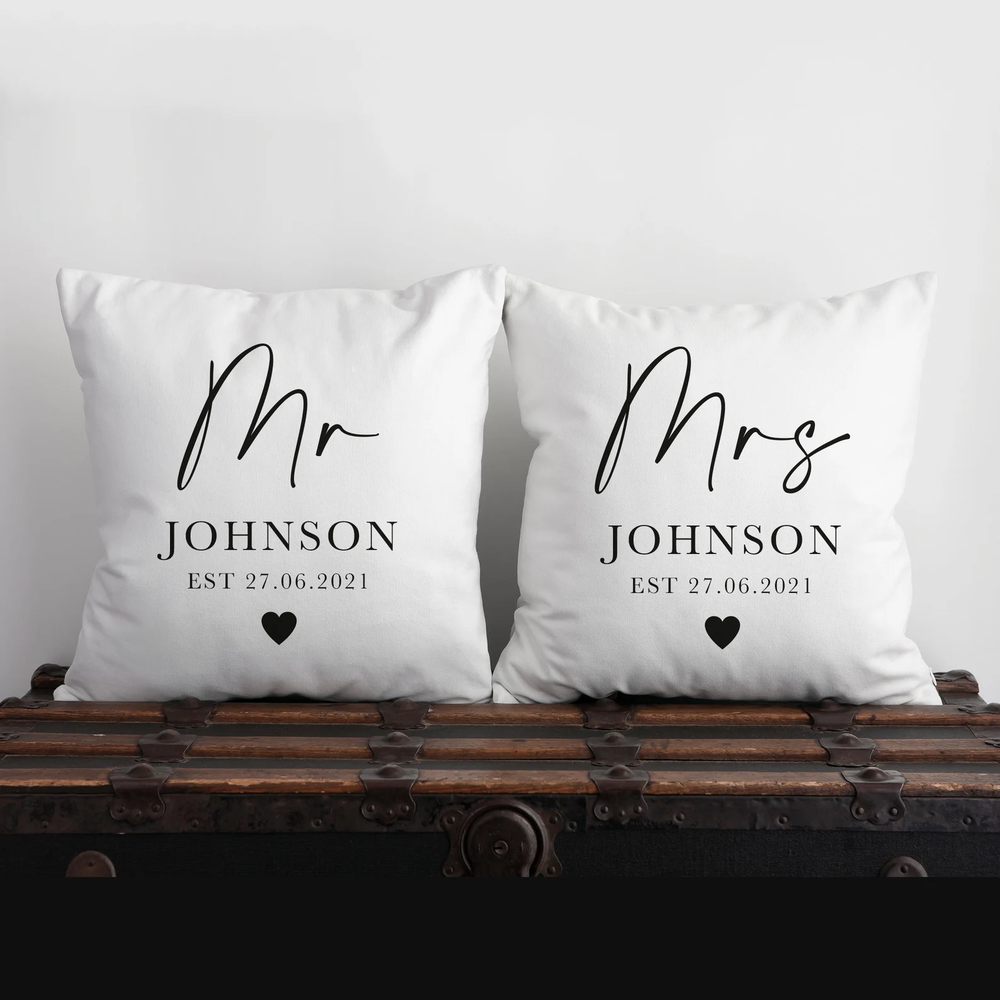 Personalised Mr & Mrs Wedding Cushions Set