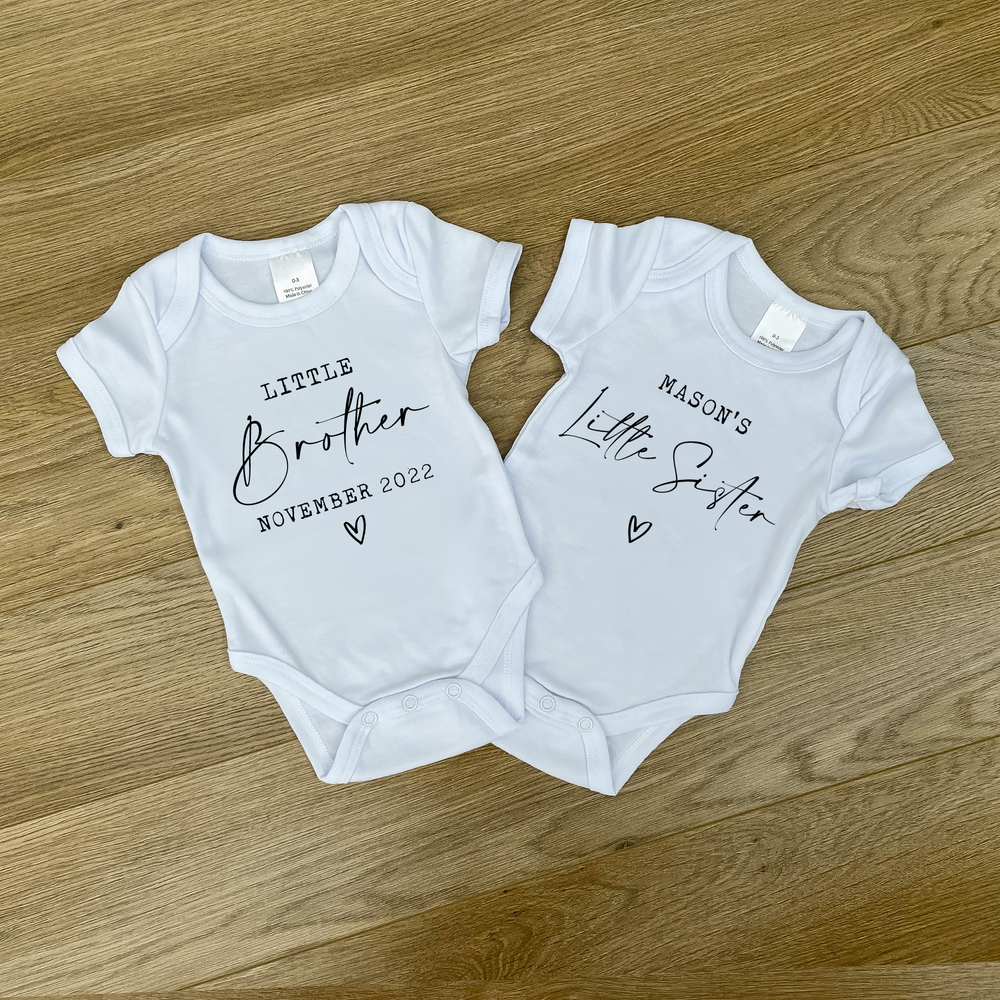 
                  
                    Personalised Second Pregnancy Announcement Baby Onesie
                  
                