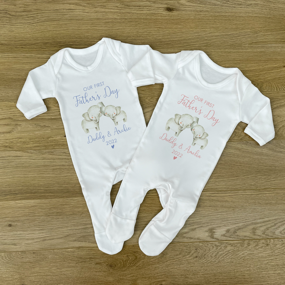 
                      
                        Personalised First Father's Day Elephant Baby Vest and Sleepsuit
                      
                    