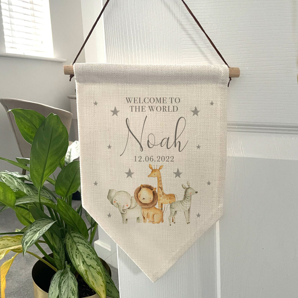 Personalised Neutral Jungle Baby Flag