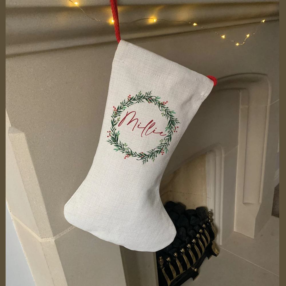 Personalised Wreath Christmas Stocking