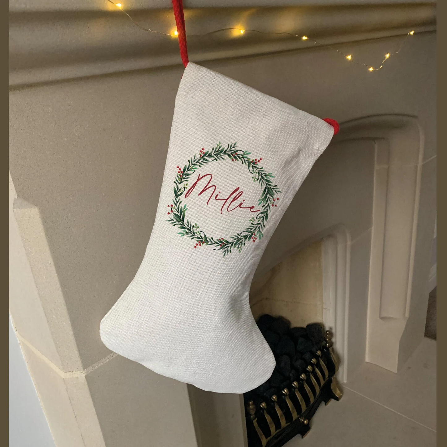 Personalised Wreath Christmas Stocking