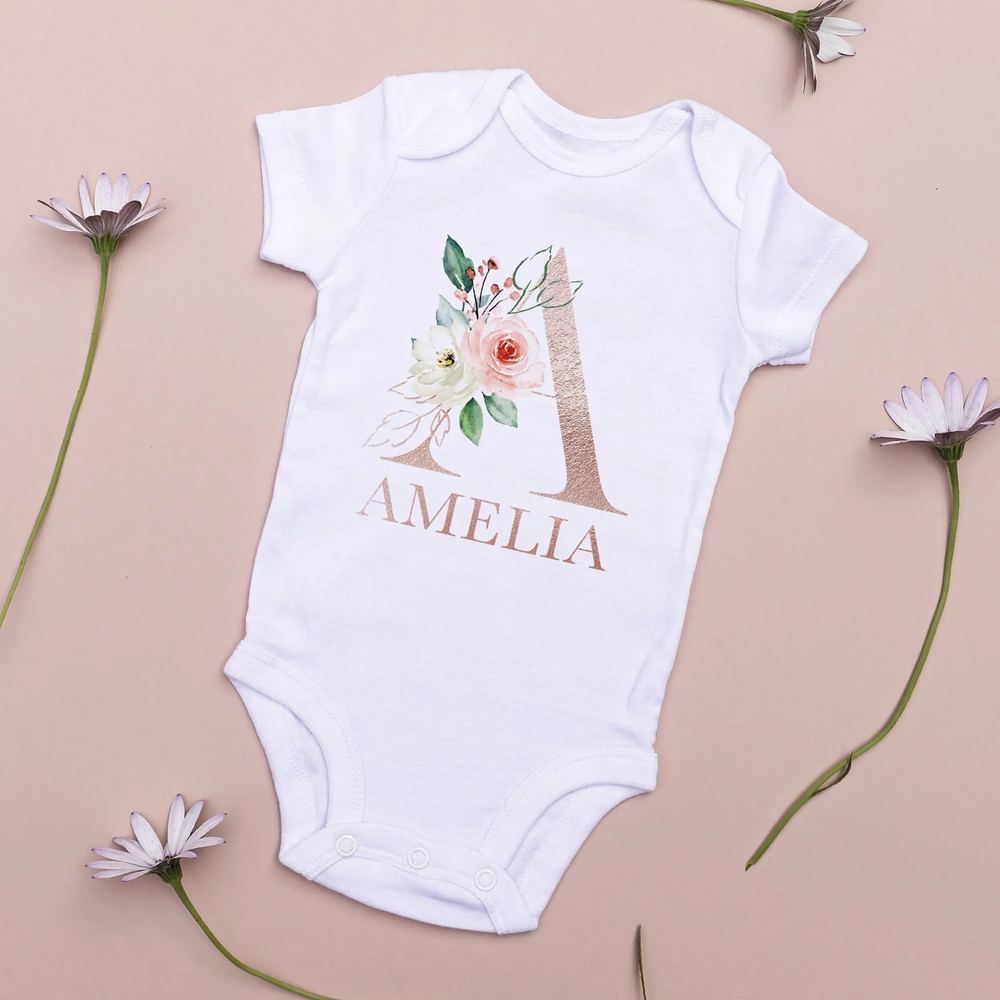 Personalised Rose Gold Initial Baby Vest