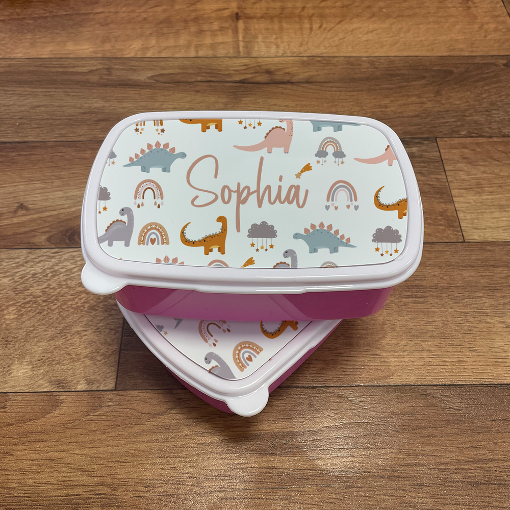 Personalised Pink Dinosaur Snack Box