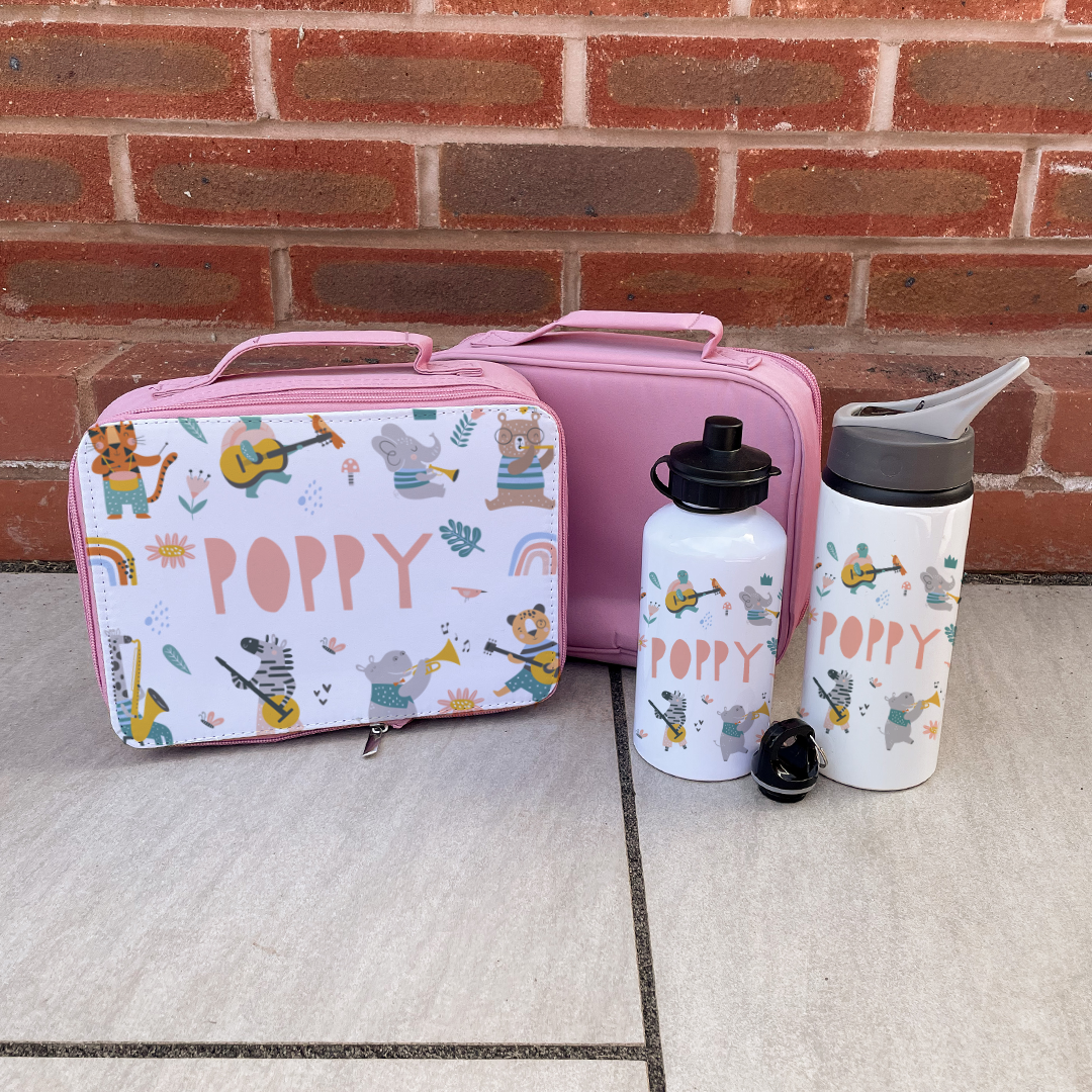 Personalised Jungle Music Lunch Box & Bottle Set