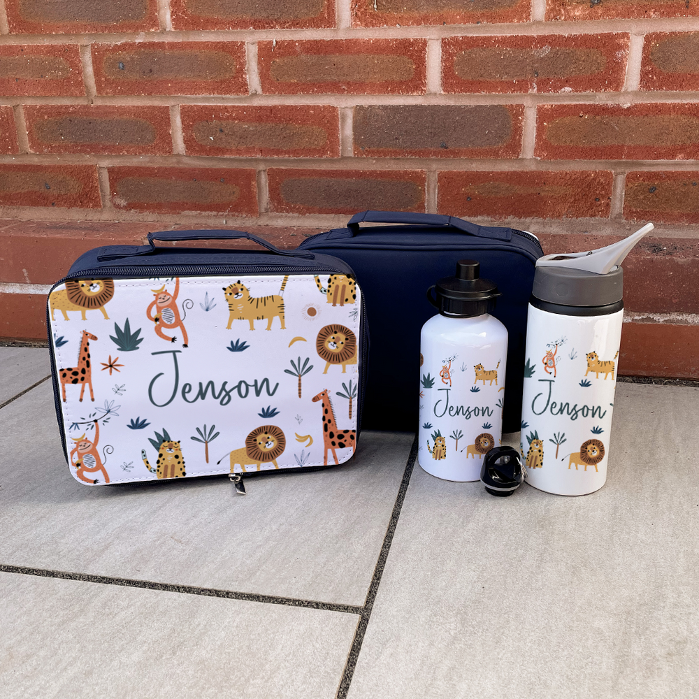 Personalised Jungle Lunch Box & Bottle Set