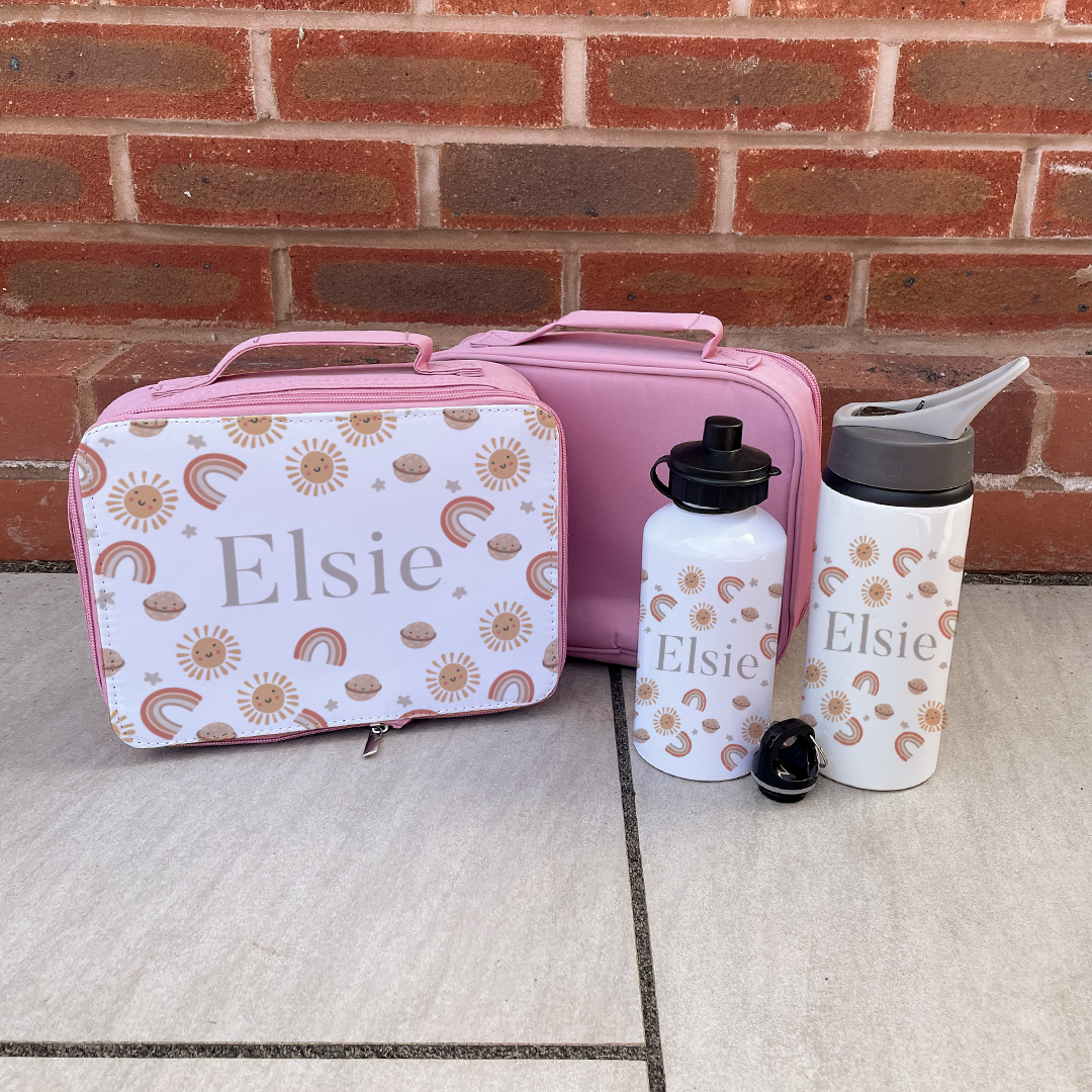 Personalised Sunshine & Rainbows Lunch Box & Bottle Set