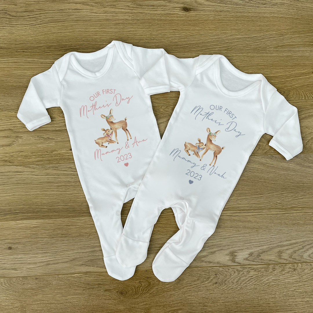 Personalised First Mother's Day Deer Baby Vest & Sleepsuit